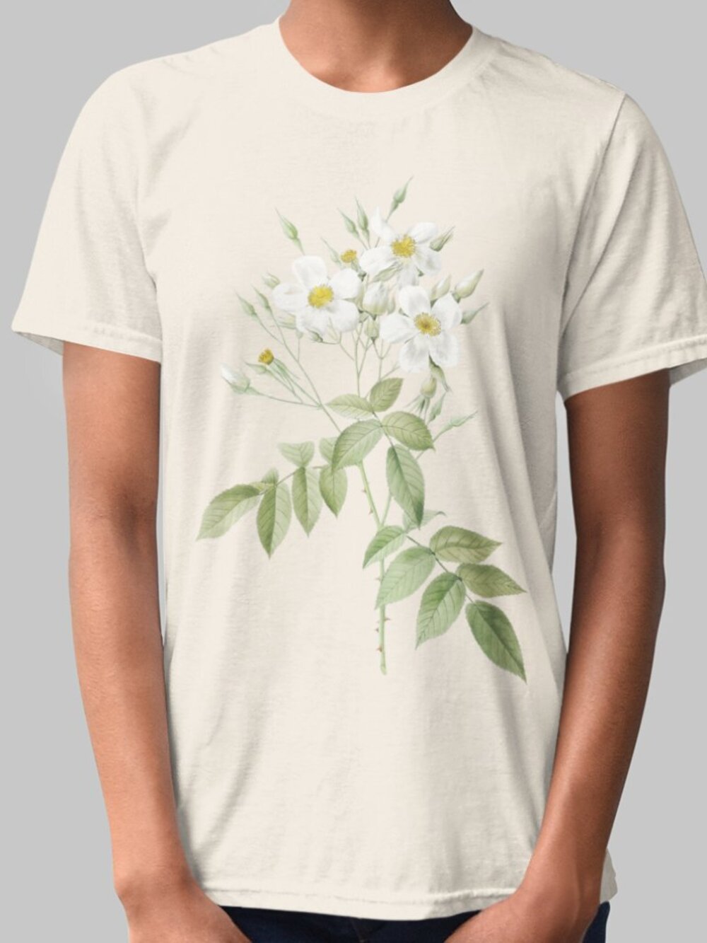 Musk Rose Vintage Floral Print Short Sleeve Graphic Tee T-shirt S-XXL